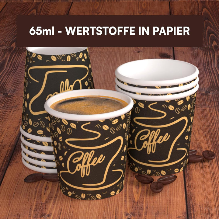 1000 Kaffeebecher aus Papier, 65 ml, CoffeeGoldCUP, umweltfreundlich, biologisch abbaubar, Einwegbec