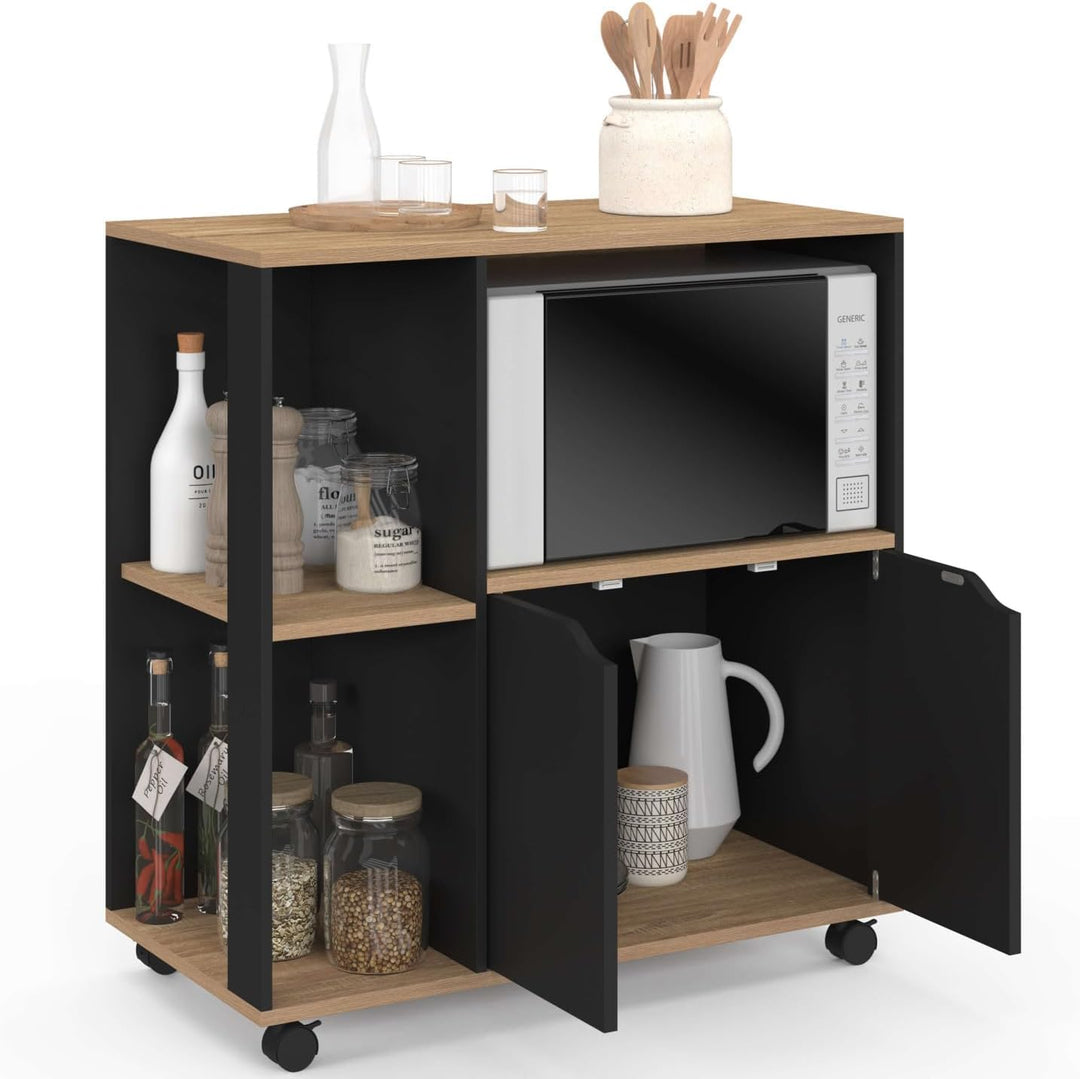 IDMarket - Küchenwagen COSI aus schwarzem Holz und Buchenholzplatten B.76 CM