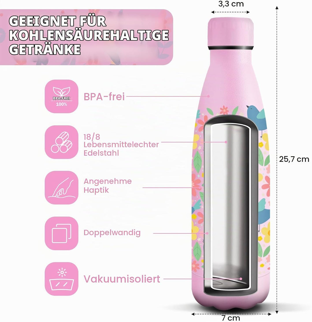 HoneyHolly Edelstahl Trinkflasche, 500ml BPA-frei, Thermosflasche, Isolierflasche Doppelwandige, Was