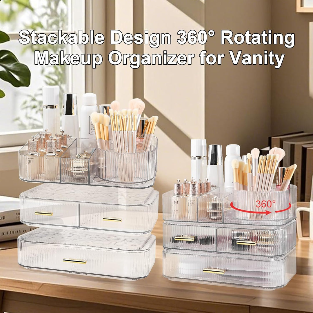 DASITON Make Up Kosmetik Organizer, 360° Drehbar Make Up Pinsel Organizer, Grosser Kosmetik Aufbewah