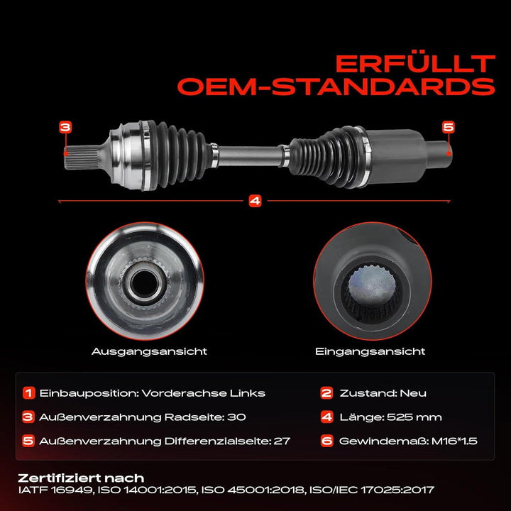Frankberg Antriebswelle Vorderachse Links Kompatibel mit W213 E200 E220 E400 E63 2017-Heute S213 E22