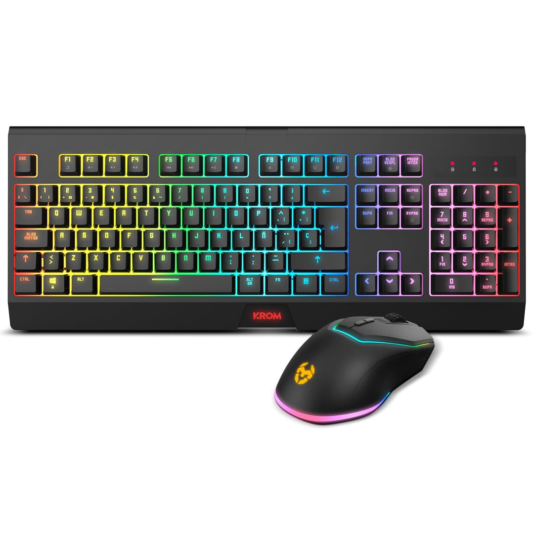 KROM Kabala – Kabelloses Gaming-Set mit Membrantastatur RGB Rainbow, 6 Anti-Ghosting-Tasten, optisch