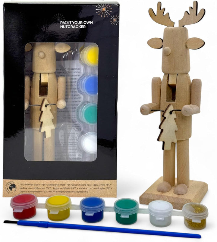 MIJOMA DIY Nussknacker Set aus Holz zum Selbstgestalten & Bemalen mit 6 Farben & Pinsel, 16cm hoch,