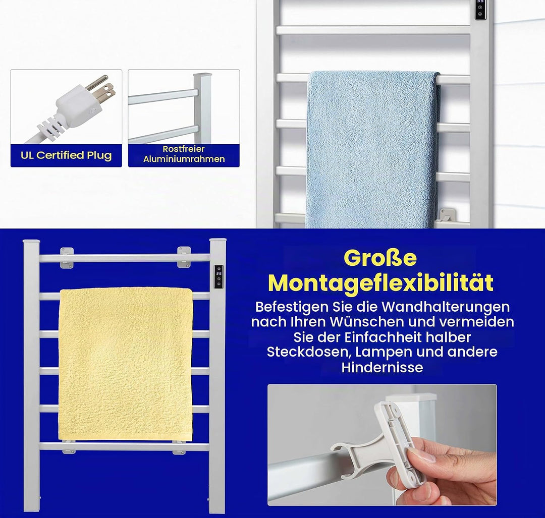 LIFEZEAL Elektrischer Handtuchhalter &amp; Handtuchwärmer, Handtuchtrockner Freistehende &amp; Wandmontierte
