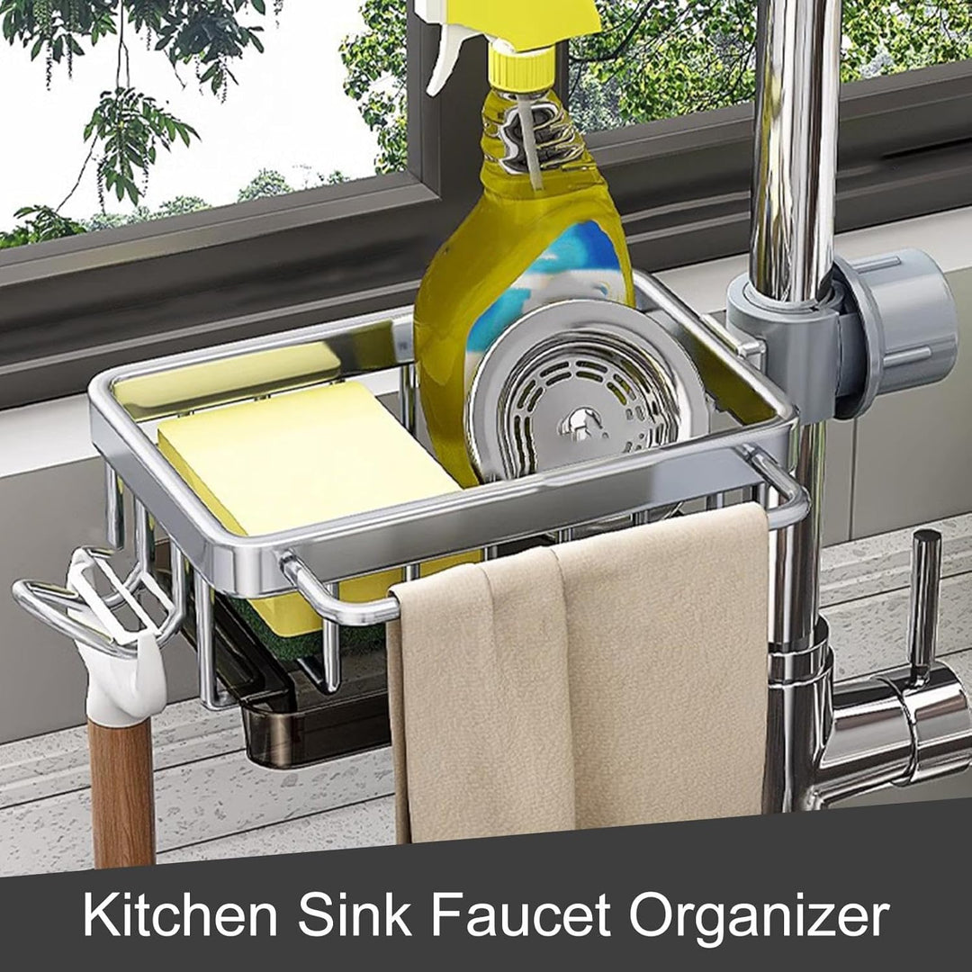 Wasserhahnhalter für Küchenspüle, multifunktionaler Wasserhahn-Ablauf-Organizer, Küchenspüle, Schwam