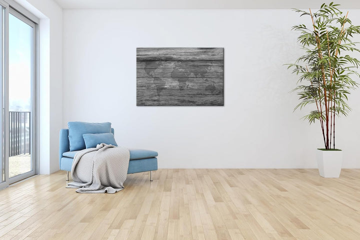 deyoli ganze Weltkarte Effekt: Schwarz/Weiss Format: 100x70 als Leinwandbild, Motiv fertig gerahmt a