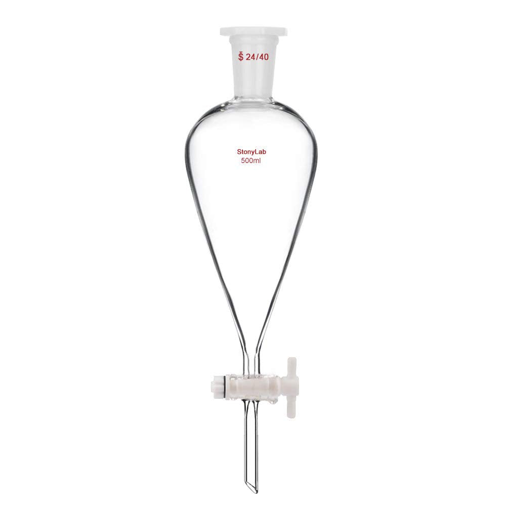 StonyLab 500 ml Trichter aus Borosilikatglas, Separatory Funnel, Schwerwandig Konisch mit 24/40 Gele