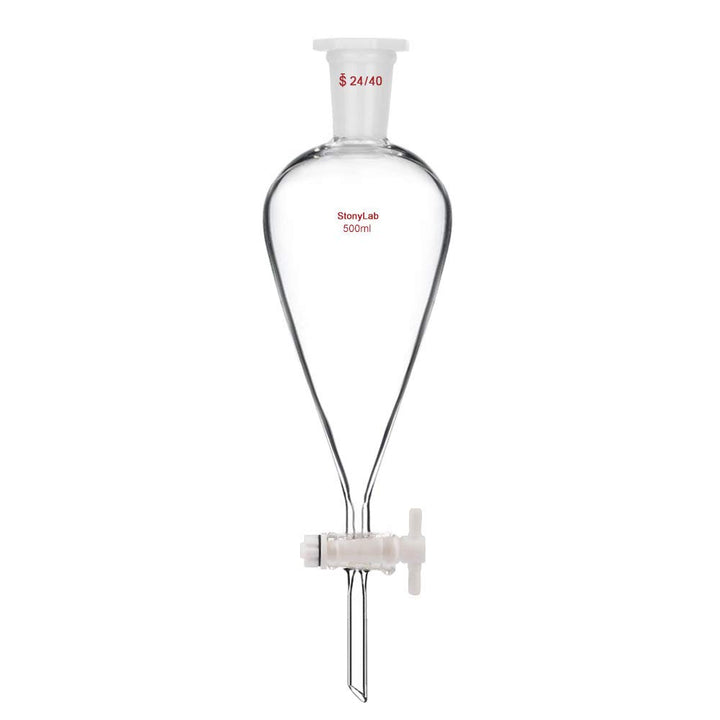 StonyLab 500 ml Trichter aus Borosilikatglas, Separatory Funnel, Schwerwandig Konisch mit 24/40 Gele