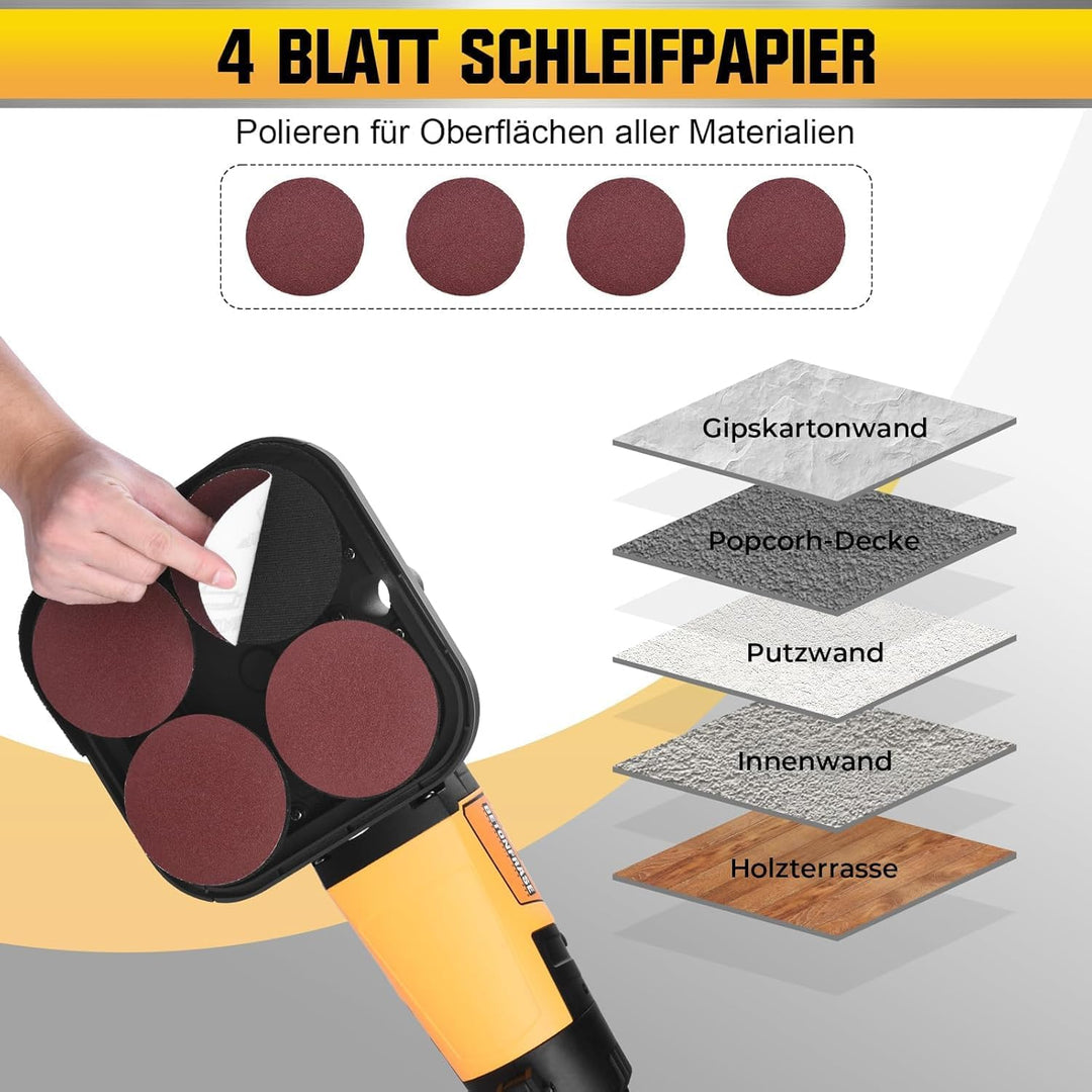 3800W Betonschleifer Betonfräse mit Langer Handgriff & Leistungsstarkem Motor | 4 x Schleiftopf | Ø1