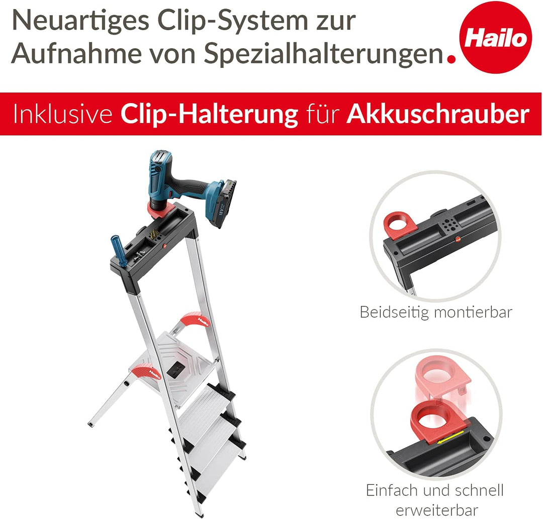 Hailo L75 ComfortLine Alu-Sicherheits-Stehleiter Jubiläumsmodell | 5 XXL-Stufen bis 150 kg | Stehlei