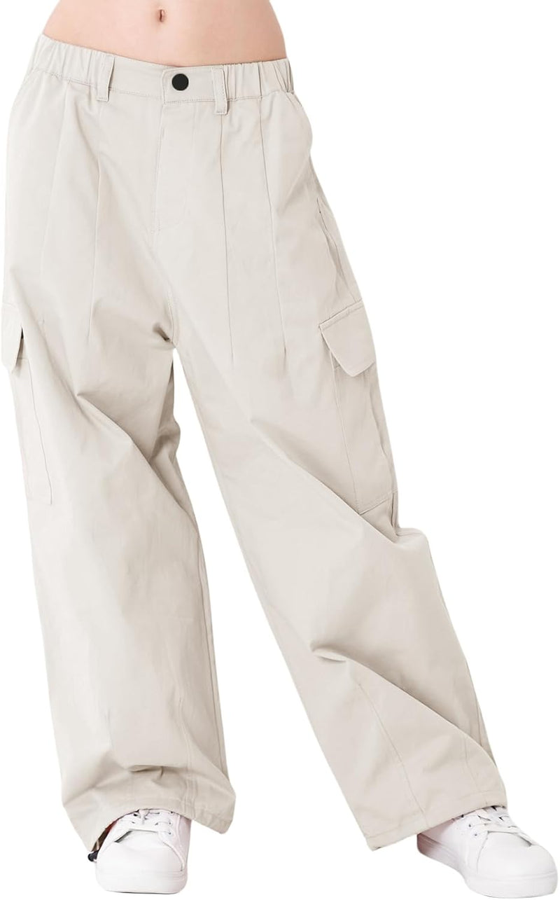Rolanko Mädchen Cargohose, Baumwoll Baggy Hose mit Elastischer Taille und Mehreren Taschen für Kinde