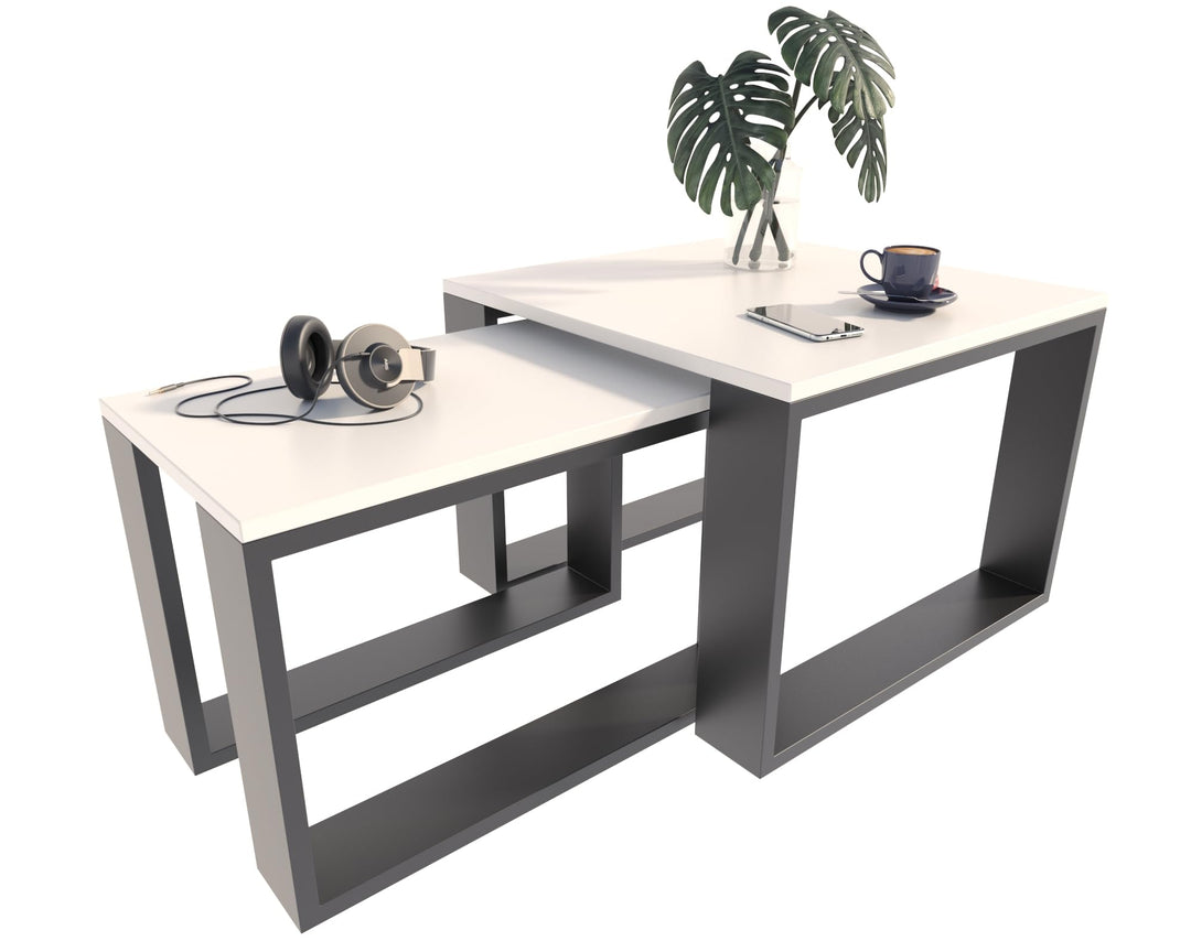 MATKAM Satztisch 2er Set, Couchtisch im Industrie-Stil, hoher Beistelltisch B60 x T60 x H43,3 cm, ni