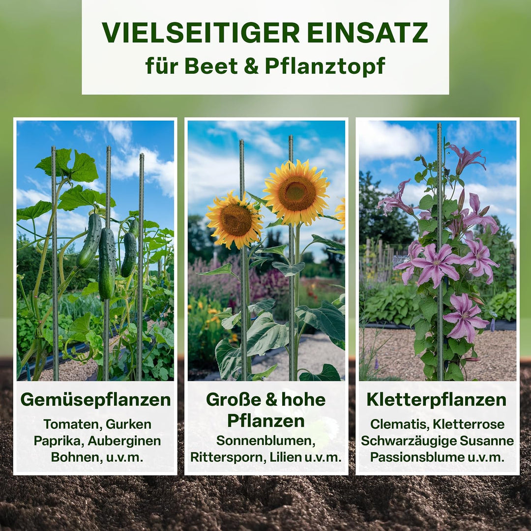 TTL GARDEN Rankstäbe 15er Set 150cm x 16mm Ø grün - extra stabil &amp; rostfrei | 16mm Rankhilfe Pflanzs