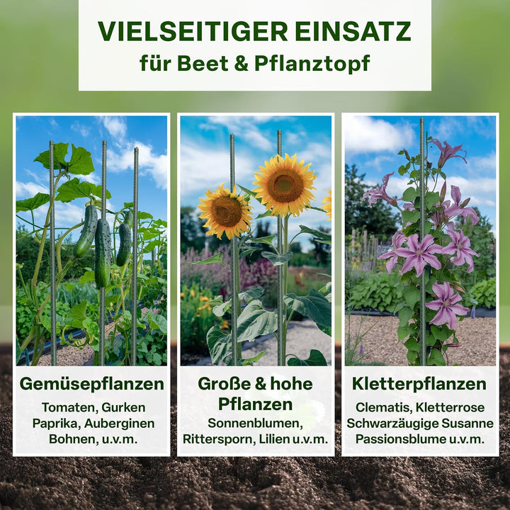 TTL GARDEN Rankstäbe 15er Set 150cm x 16mm Ø grün - extra stabil &amp; rostfrei | 16mm Rankhilfe Pflanzs