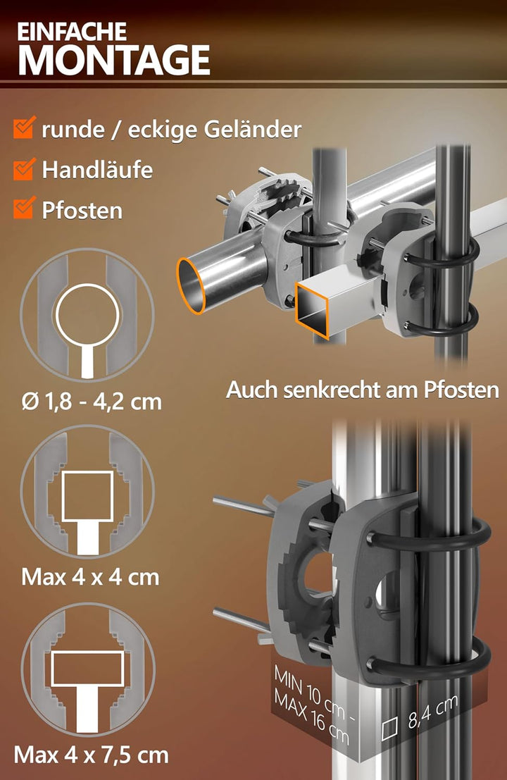 4smile Sonnenschirm Balkon SunnyJoy im 3er-Set - UPF 50+ Balkon Schirm 160 cm + Sonnenschirmhalter B