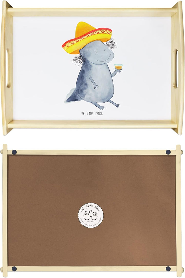 Mr. & Mrs. Panda Serviertablett Axolotl Tequila - Geschenk, Molch, Schwanzlurch, Motivation, Holztab