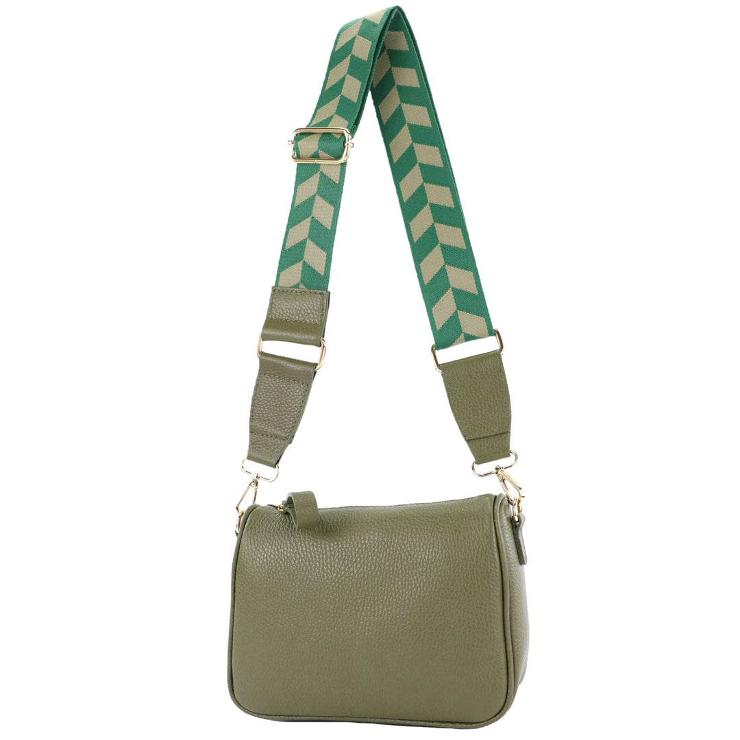 modamoda de - T230 - ital. Umhängetasche Klein Small aus Leder Olivgrün, Olivgrün