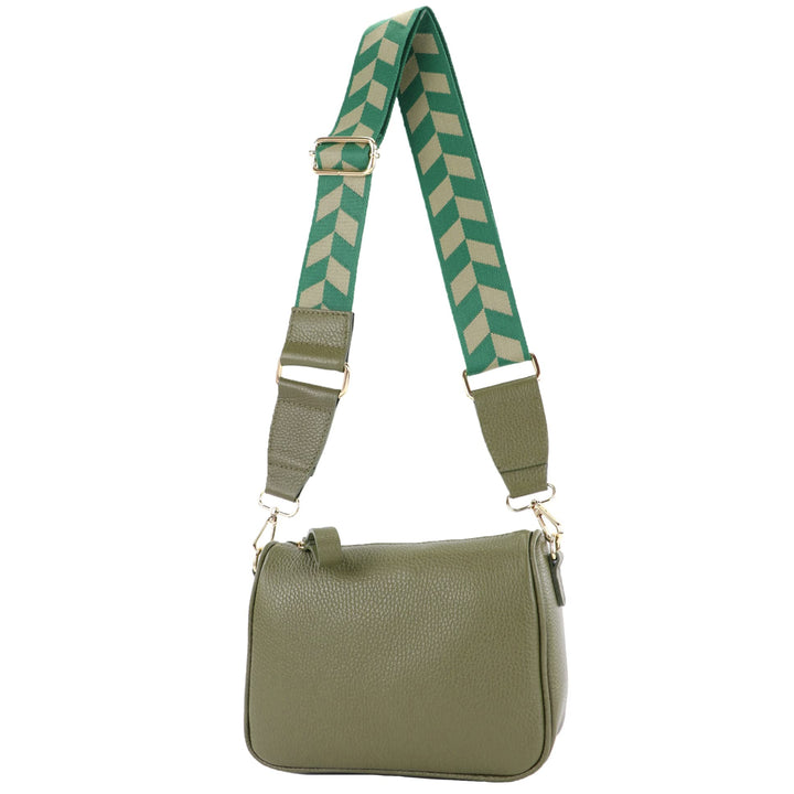 modamoda de - T230 - ital. Umhängetasche Klein Small aus Leder Olivgrün, Olivgrün