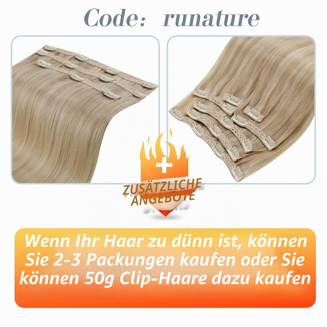 RUNATURE Extensions Echthaar Clip in Blond Highlights 50cm Haarverlangerung Echthaar Clip in Invisib
