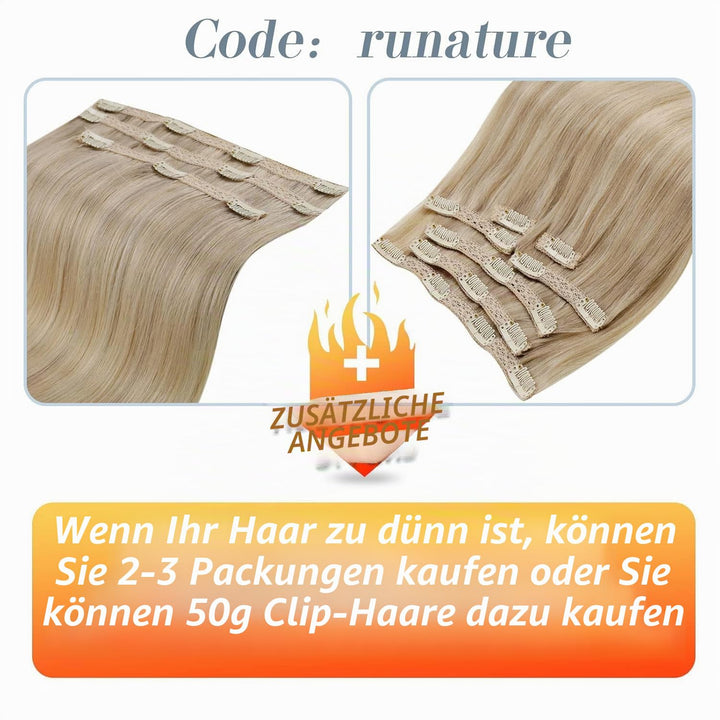 RUNATURE Extensions Echthaar Clip in Blond Highlights 50cm Haarverlangerung Echthaar Clip in Invisib