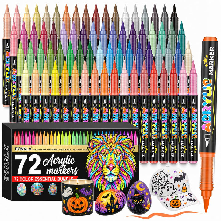 72 Farben Acrylstifte Set Wasserfest – Acrylmarker Acrylic Marker mit Pinselspitze &amp; Direktfluss zum