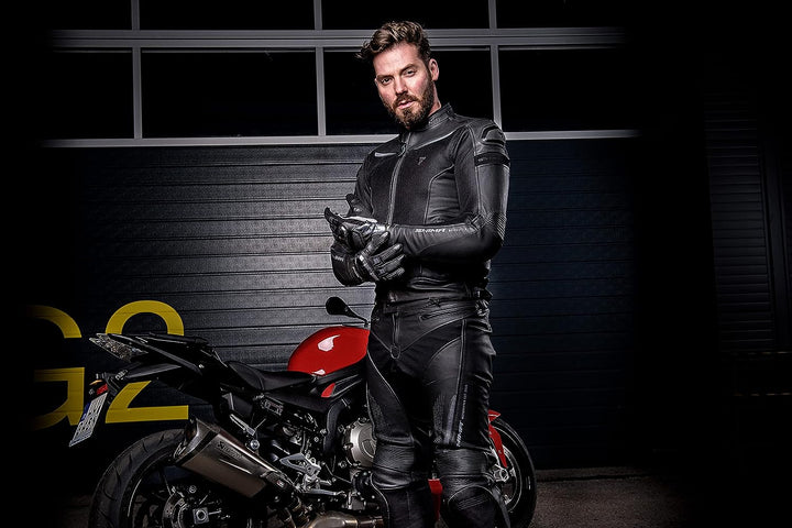 SHIMA PISTON Herren-Motorradjacke - Leder, urbane Jacke mit Netzeinsätzen, Protektoren an Schultern,