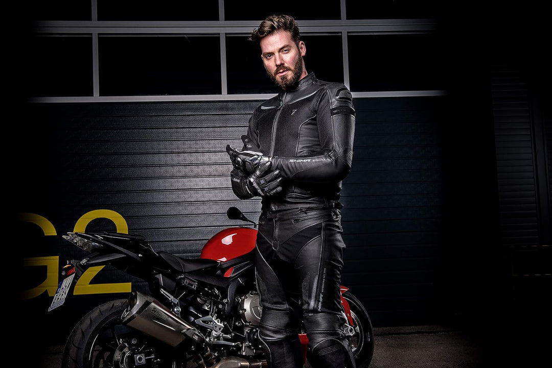 SHIMA PISTON Herren-Motorradjacke - Leder, urbane Jacke mit Netzeinsätzen, Protektoren an Schultern,