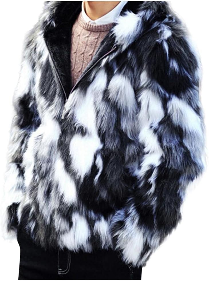 Celucke Pelzmantel Herren Kunstpelz Mantel mit Kapuze Plüsch Strickjacke Winterjacke Warme Felljacke