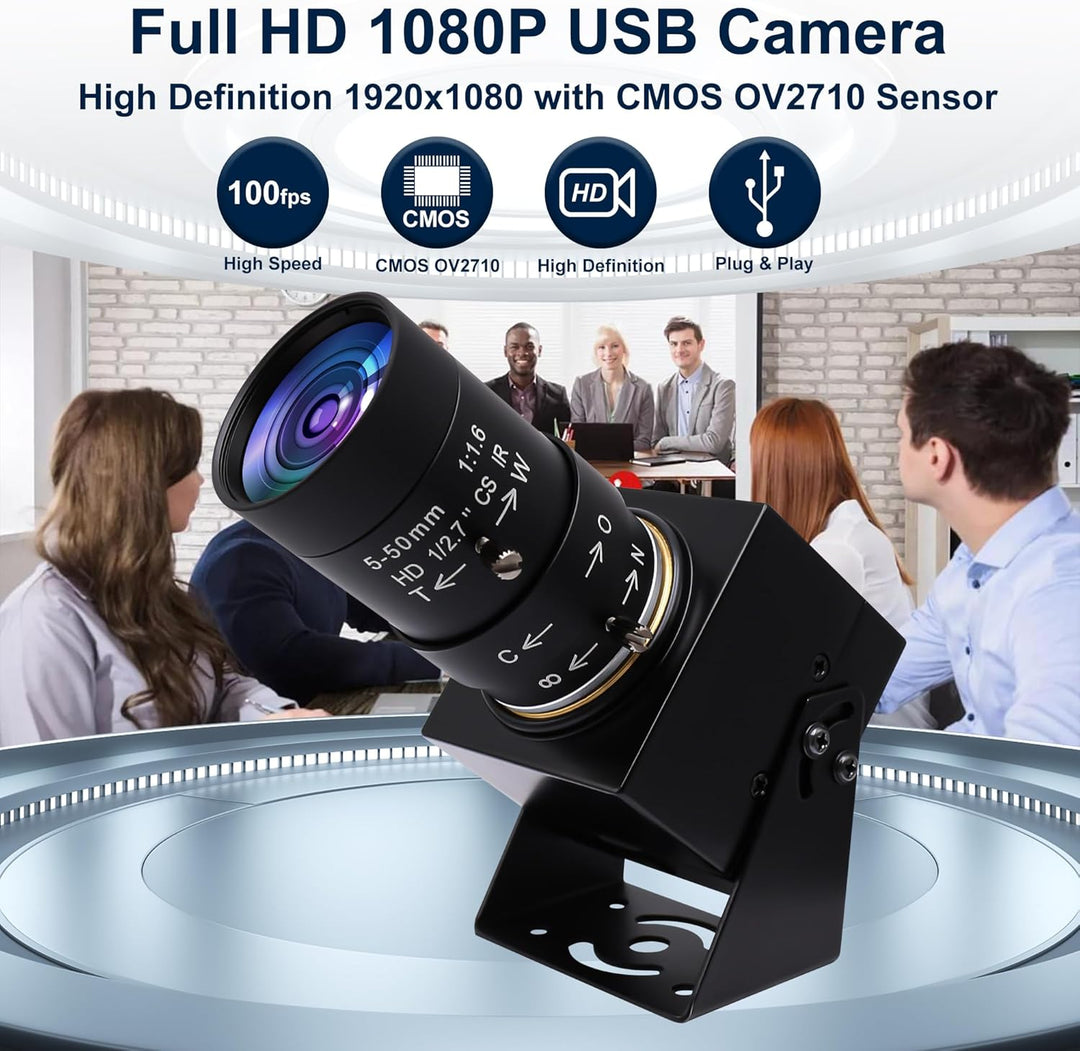 Mermaid 1080P USB-Webcam mit 5-50mm Teleobjektiv, Full-HD-Computerkamera mit 100 fps/60 fps/30 fps f
