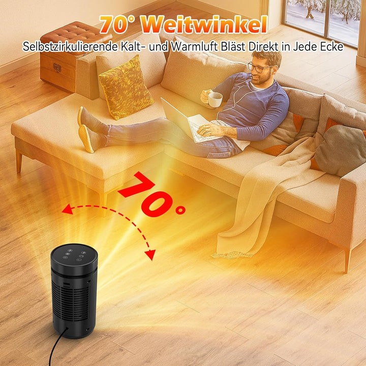 Effizienter Energiesparender Heizlüfter, 1500W PTC Keramik, nur 34 dB leise! Mit Thermostat, 12 Std.