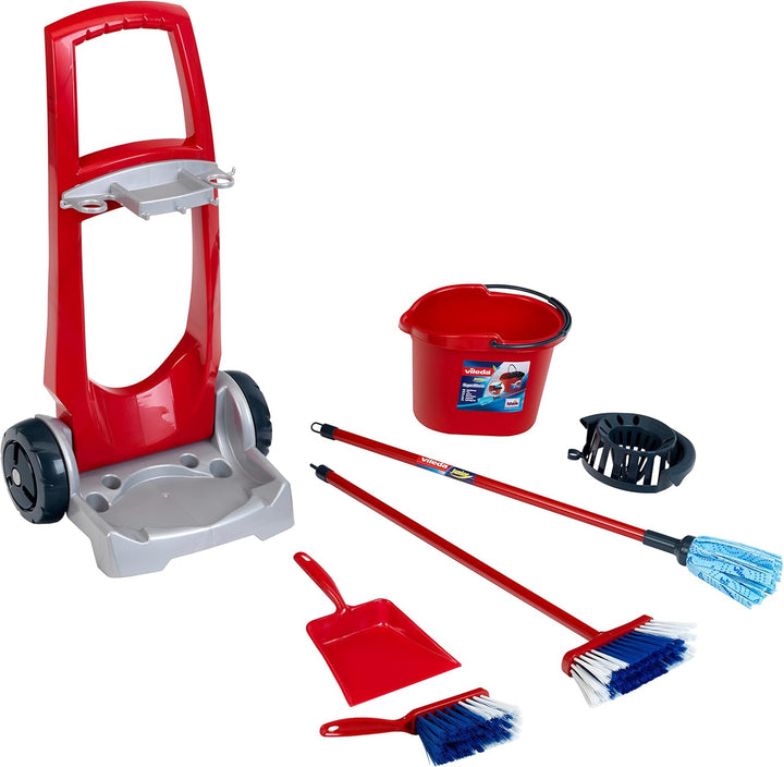 Theo Klein 6741 Vileda Besenwagen | Mit Wischmop, Eimer, Besen und vielem mehr | Vileda-Design | Mas