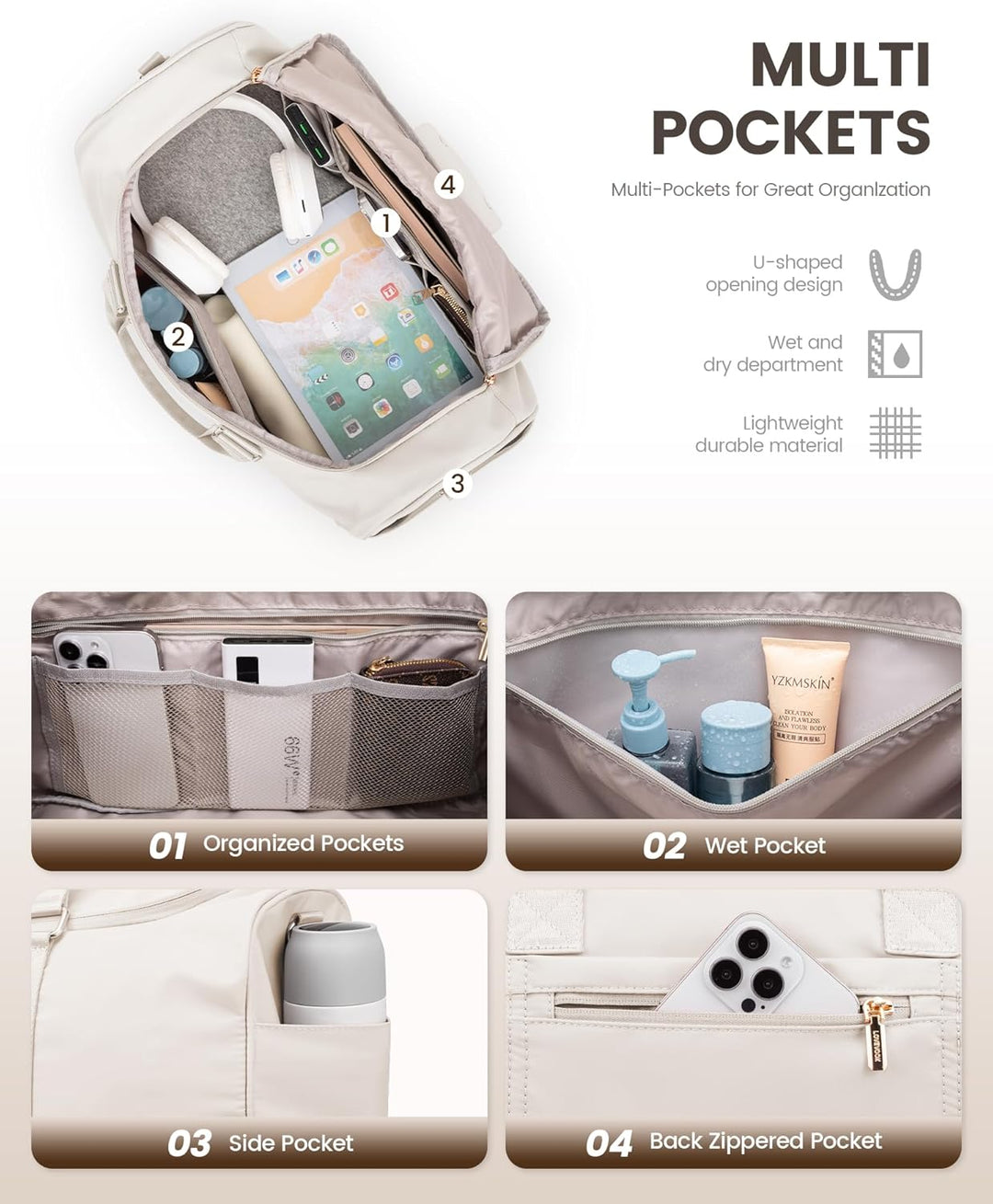 LOVEVOOK Sporttasche Reisetasche Gross, 50L Weekender Travel Duffle Bag mit Kulturtasche, Schuhfach