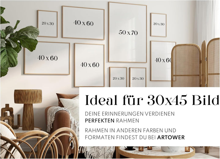 Artower® Bilderrahmen für 30 x 45 cm Natur Holz Eiche Dünner Rahmen | Posterrahmen Gross Vintage Col