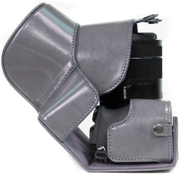 MegaGear Sony Alpha A6500 (up to 16-70mm Objektiv) Ever Ready Leder Kamera-Case mit Trageriemen und