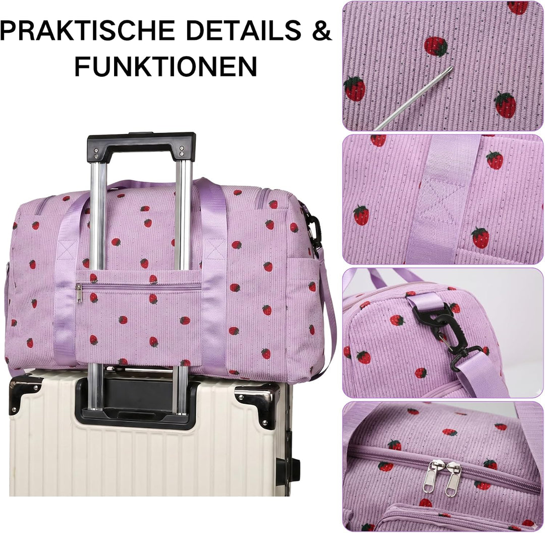 Suweir Sporttasche Kinder Reisetasche Mädchen Damen mit Schuhfach und Nassfach Cord Schwimmtasche We