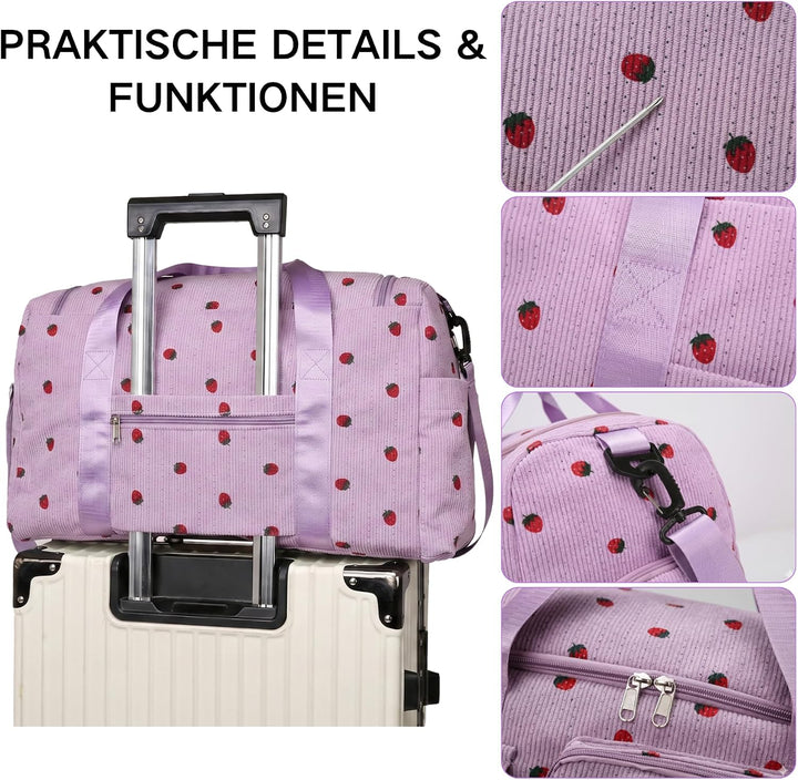 Suweir Sporttasche Kinder Reisetasche Mädchen Damen mit Schuhfach und Nassfach Cord Schwimmtasche We