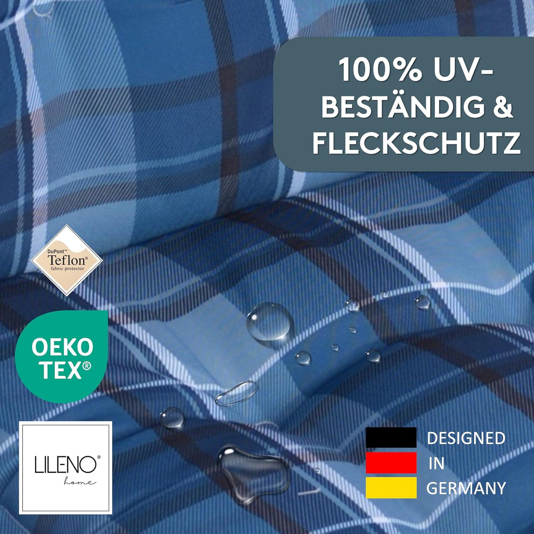 LILENO HOME Gartenstuhl Auflagen als [2er Set - Niedriglehner] in Karo Blau - Bequeme Liegen als Sit
