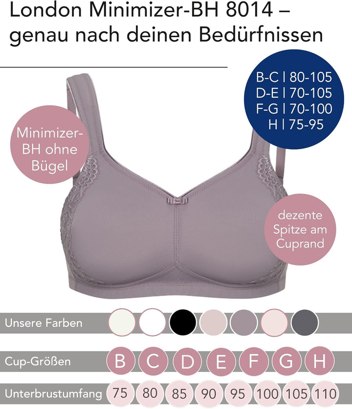 SUSA BH ohne Bügel I Minimizer BH mit seitlich am Cup angebrachter Spitze I Bügelloser BH mit breite