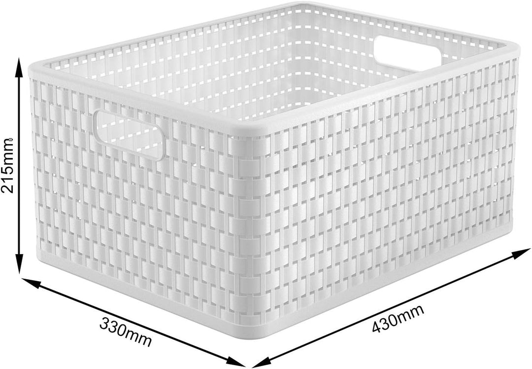 Rotho Country 3er-Set Aufbewahrungsbox Rattan-Optik, Kunststoff (PP) BPA-frei, Weiss, 3 x A4+/28l, (
