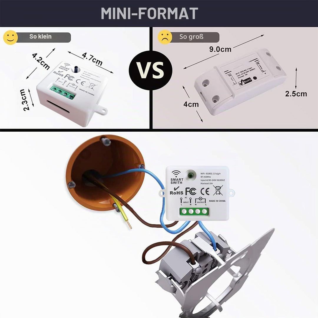 DieseRC Mini Wireless WiFi Switch, 2500W 10A RF Relay Fernbedienungsempfänger, Smart Control per Tel
