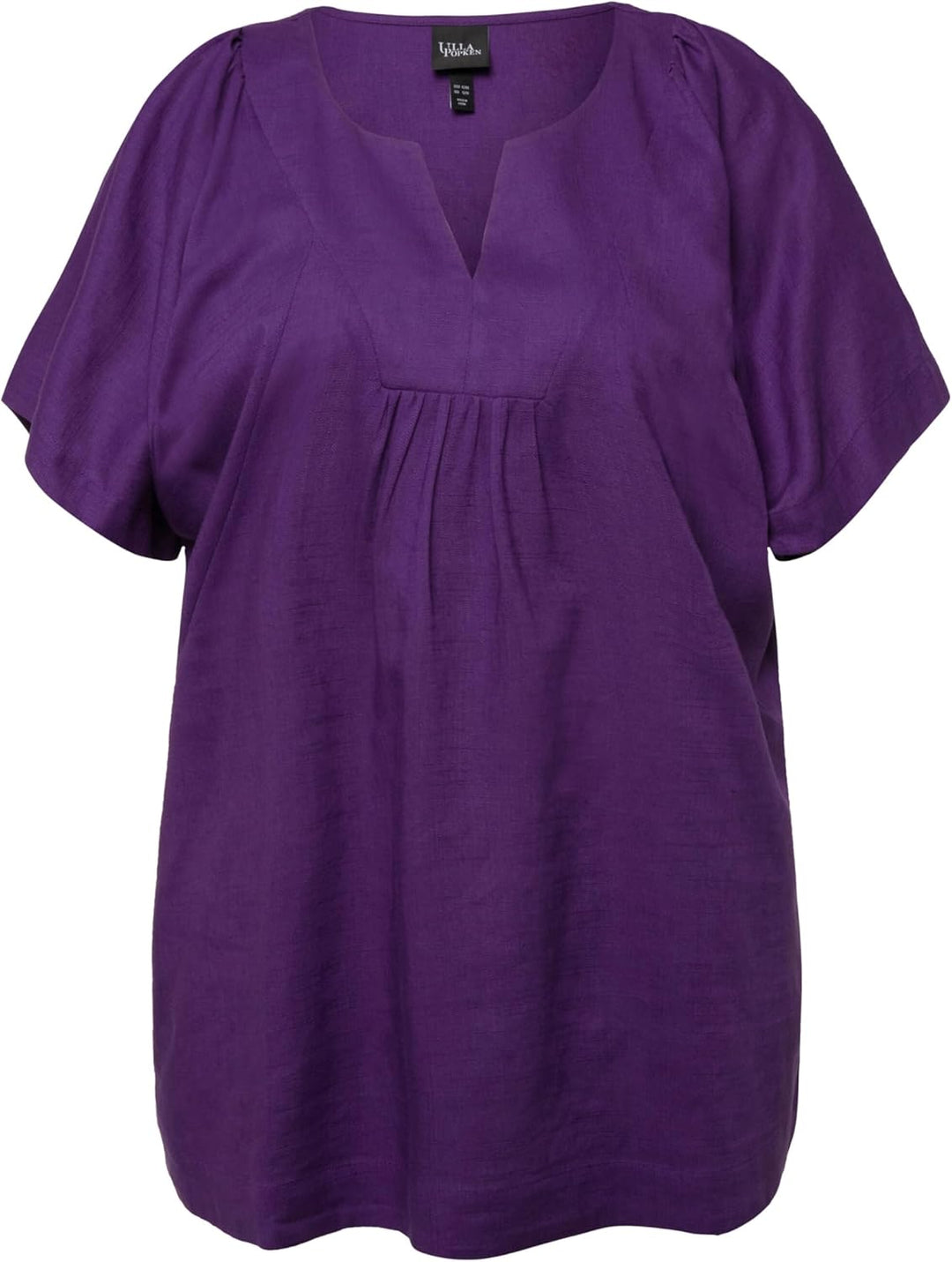 Ulla Popken Damen, Leinenmix, A-Linie, Tunika-Ausschnitt, Halbarm Bluse 46-48 Lila, 46-48 Lila