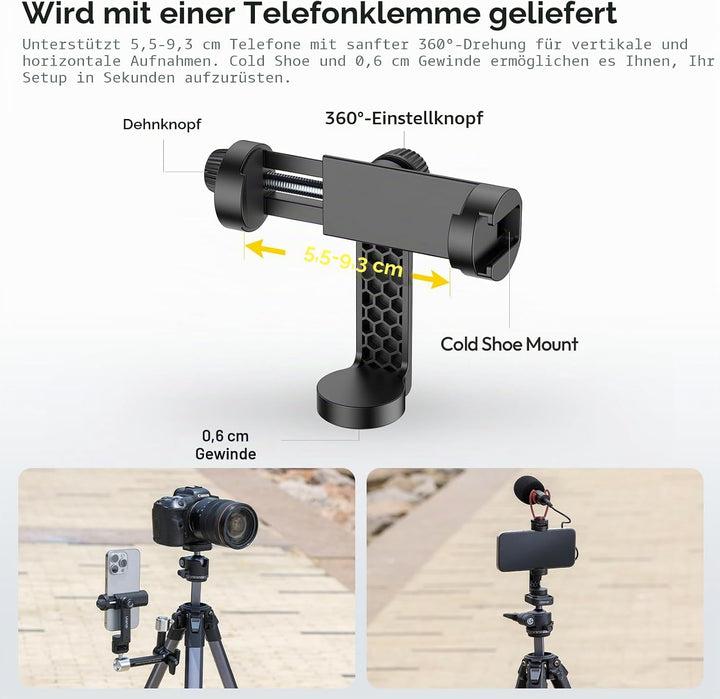 ULANZI Ombra II 156cm Kamerastativ, 360° Kugelkopf, Reisestativ mit Uka Schnellwechselplatte, Dreibe