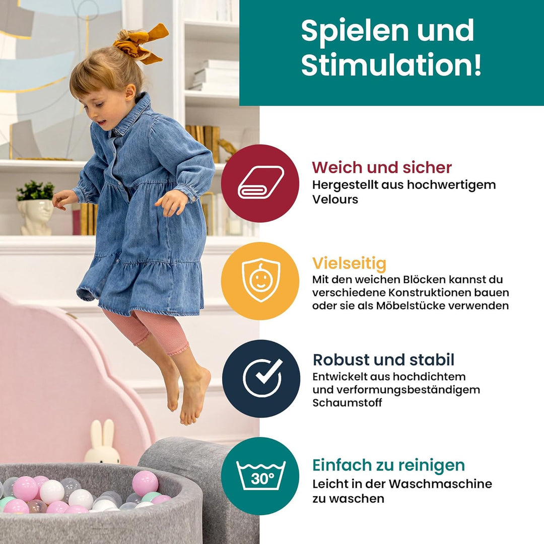 MEOWBABY Spielplatz aus Schaumstoff mit Bällebad 240x45cm - Schaumspielset mit 200 Bälle für Kinder,