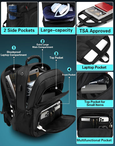 PROETRADE Extra Grosser Rucksack Herren 50L Laptop Rucksack 17 Zoll Schulrucksack Laptoptasche Anti