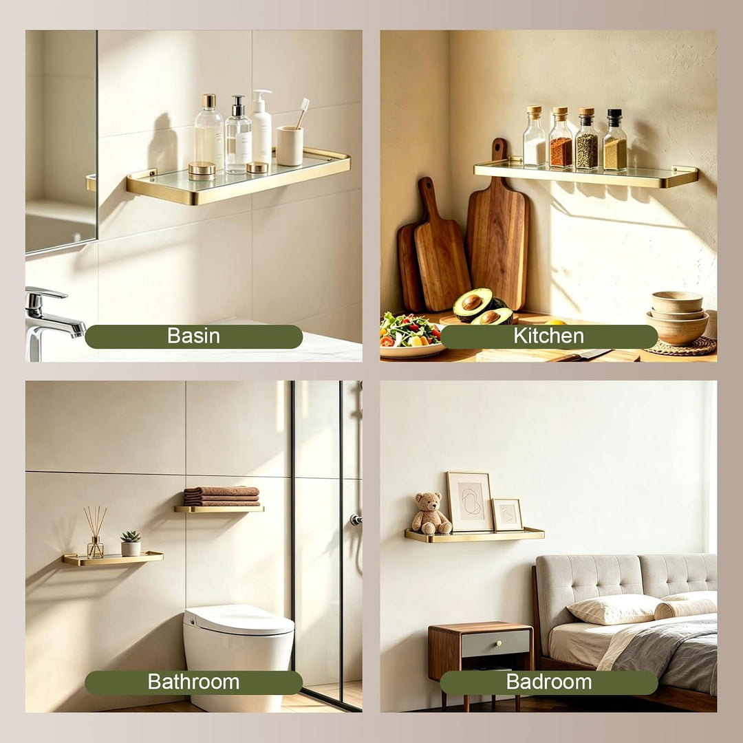 Badezimmer Glasablage 55 cm, Gebürstetes Gold, Glas und Edelstahl A 55 cm, A 55 cm