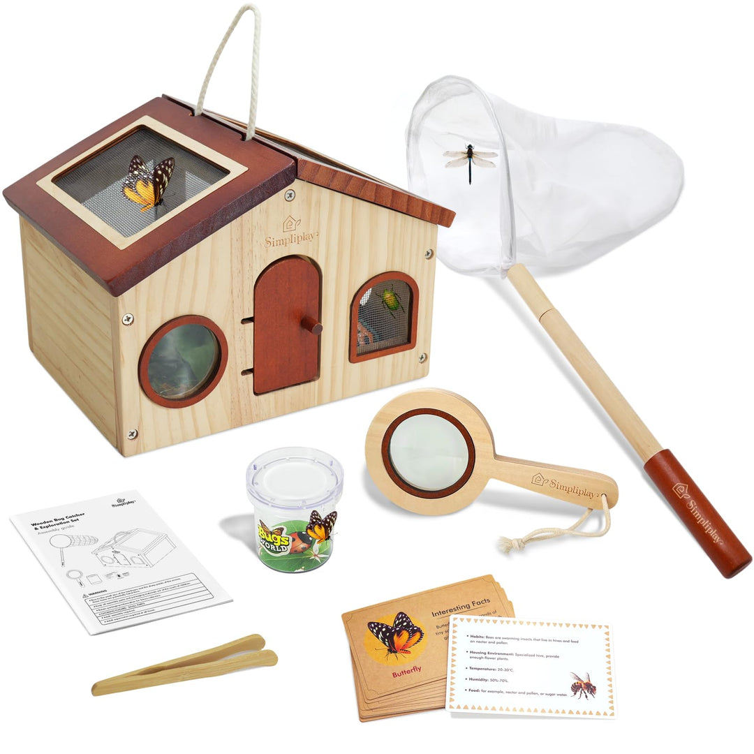 Kinder Forscherset & Bug Catcher für Kinder, Outdoor-Spielzeug mit tragbaren hölzernen Bug Habitat,