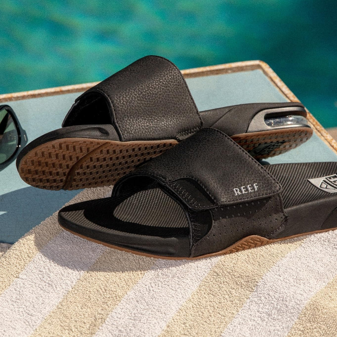 Reef Herren Fanning Slide Flipflop 37.5 EU Black Silver, 39 EU