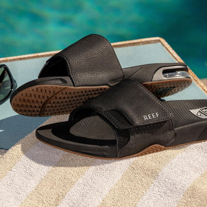 Reef Herren Fanning Slide Flipflop 37.5 EU Black Silver, 39 EU