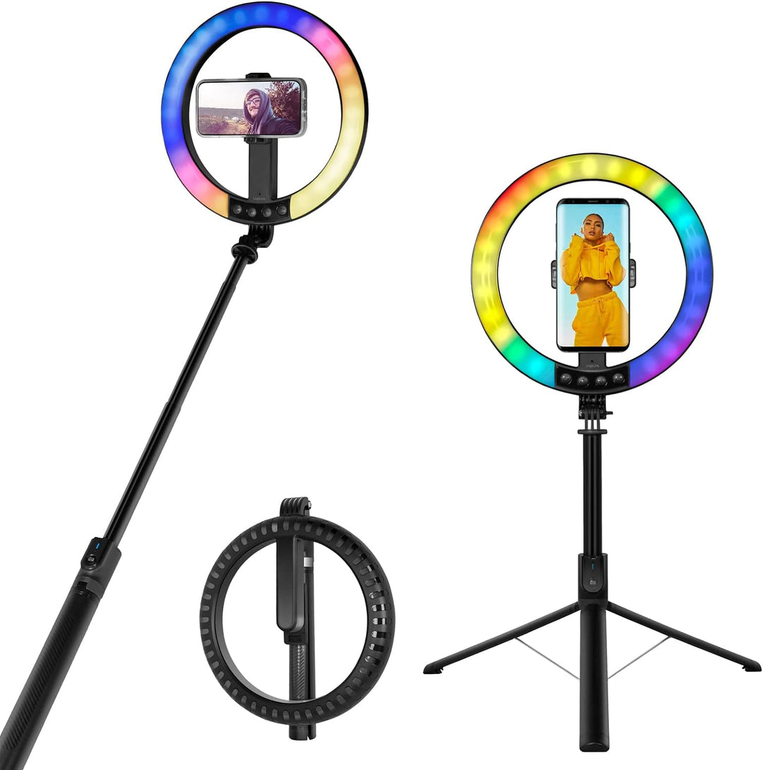 LogiLink AA0156 - LED Ringlicht/Ring Light (Ø 25 cm) mit Smartphone Halterung, 26-RGB-Farbmodi und 9