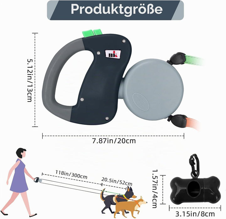 Doppelte Einziehbare Hundeleine Makife Dual Doggie Pet Leash Hundeleine Automatische Hund Versenkbar
